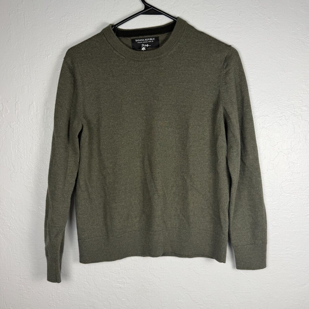 Banana Republic Women’s S Italian Merino Wool Sweater Olive Green Crew Neck
